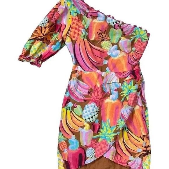 FARM Rio One-Shoulder Tropical Fruit Mini Dress - Pink Multi - Picture 2 of 6